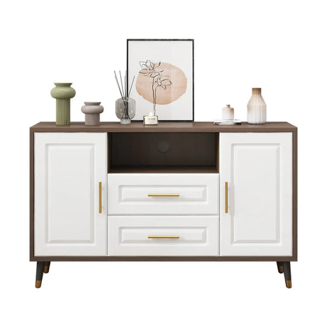 Light Walnut Wood Rectangular Drawers Cabinet TV Stand Image - 2