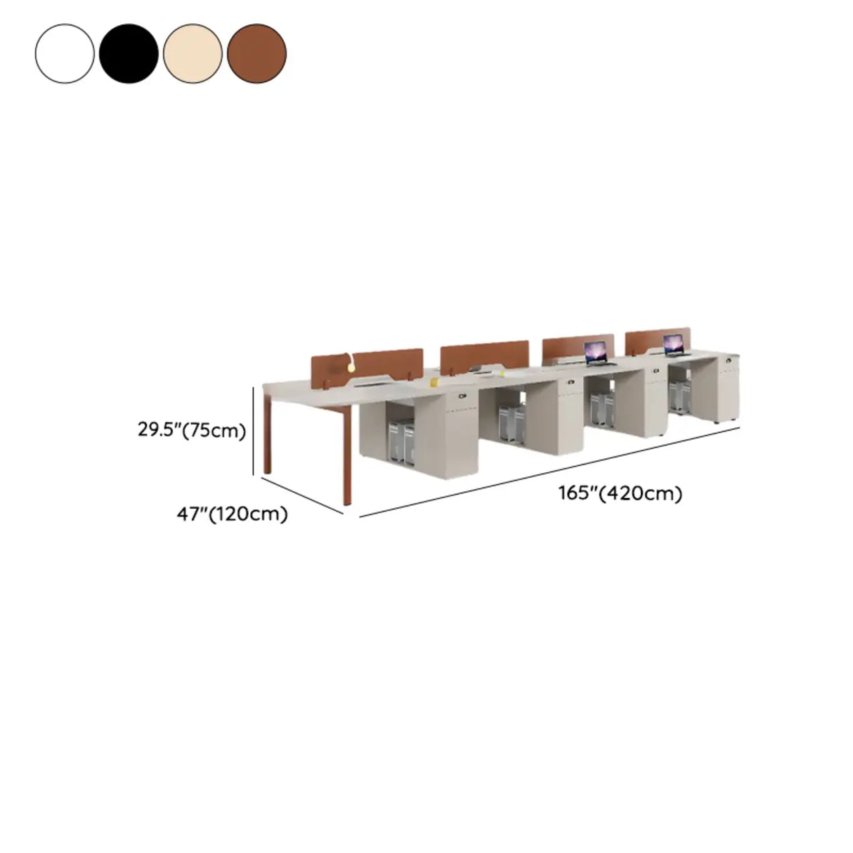 Light Wood Drawer Cabinet Rectangle Office Writing Desk Image - 31