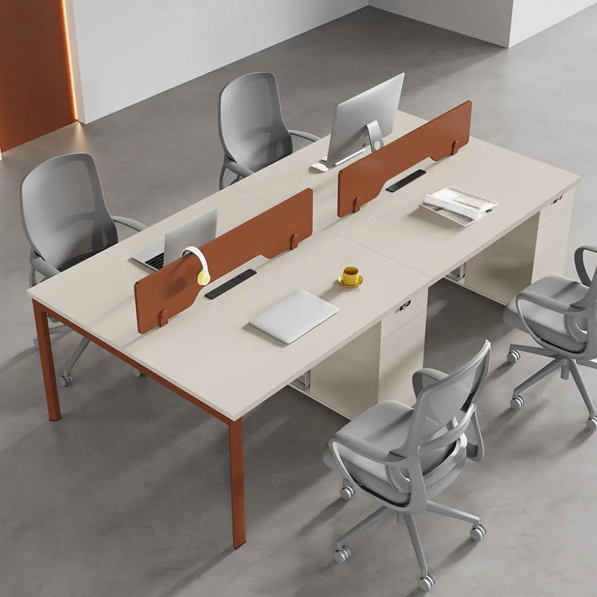 Light Wood Drawer Cabinet Rectangle Office Writing Desk Image - 3