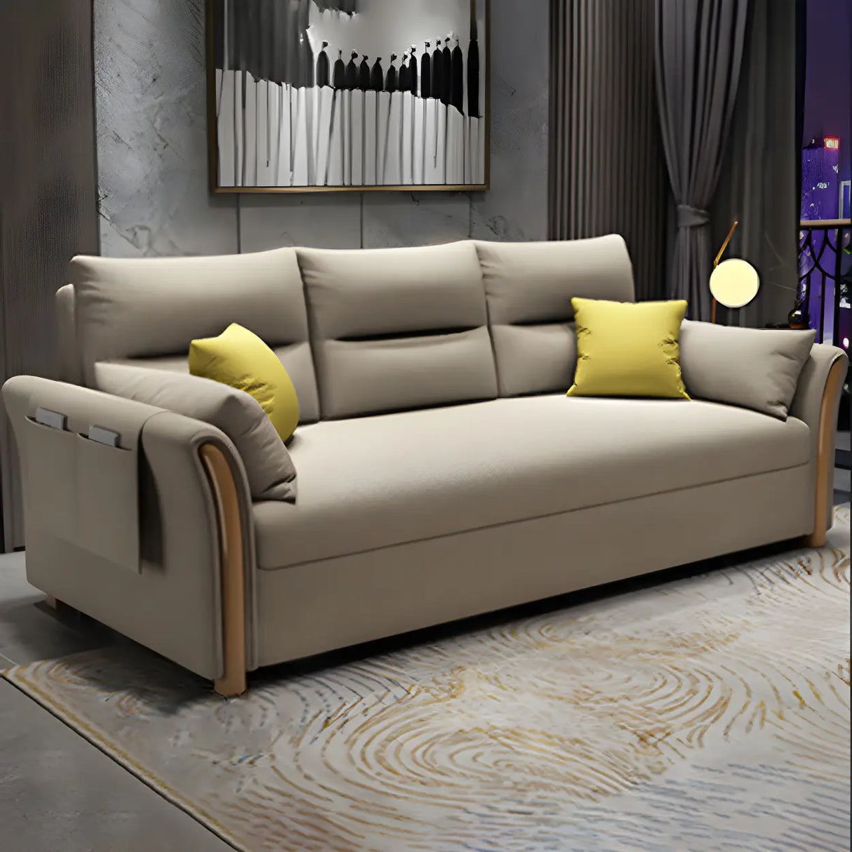 Linen Blend Flared Arm Storage Sleeper Sofa with Pillow Image - 11