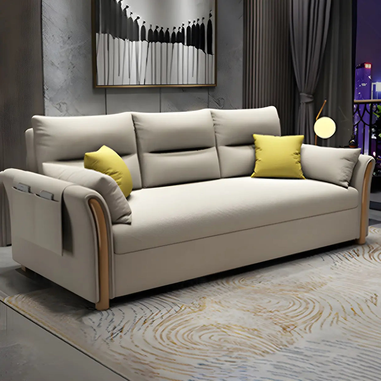 Linen Blend Flared Arm Storage Sleeper Sofa with Pillow Image - 12