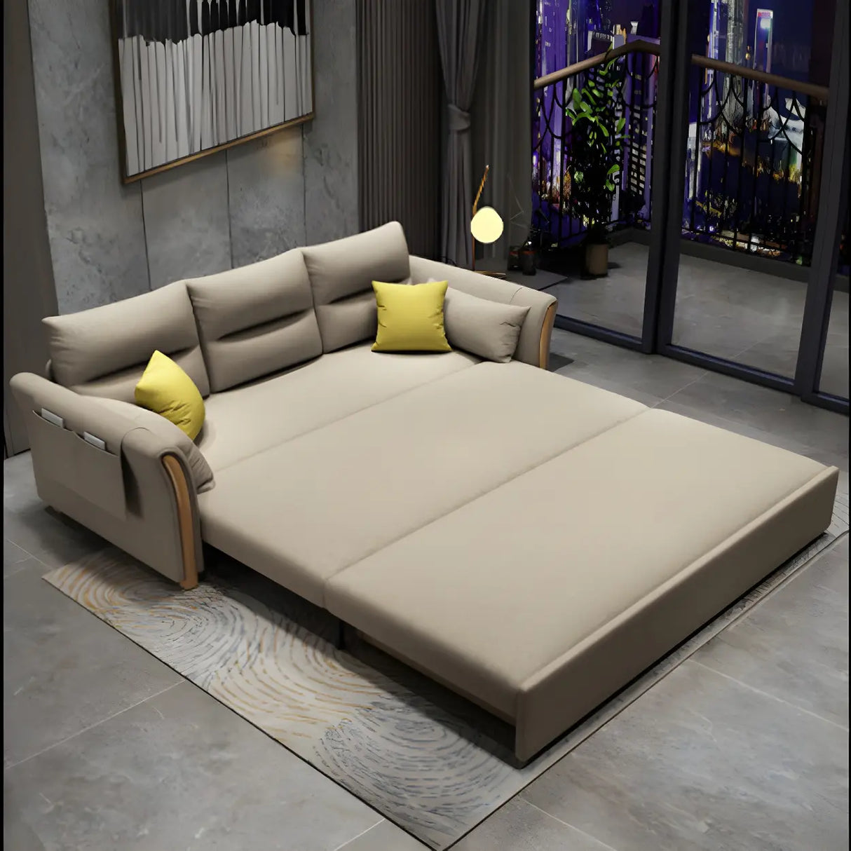 Linen Blend Flared Arm Storage Sleeper Sofa with Pillow Image - 3
