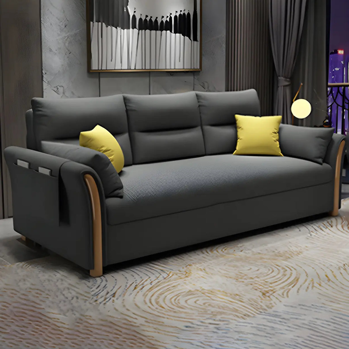 Linen Blend Flared Arm Storage Sleeper Sofa with Pillow Image - 4