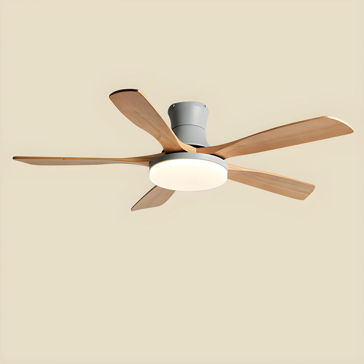 Living Room 5 Blade Wood Ceiling Fan with LED Light Image - 12