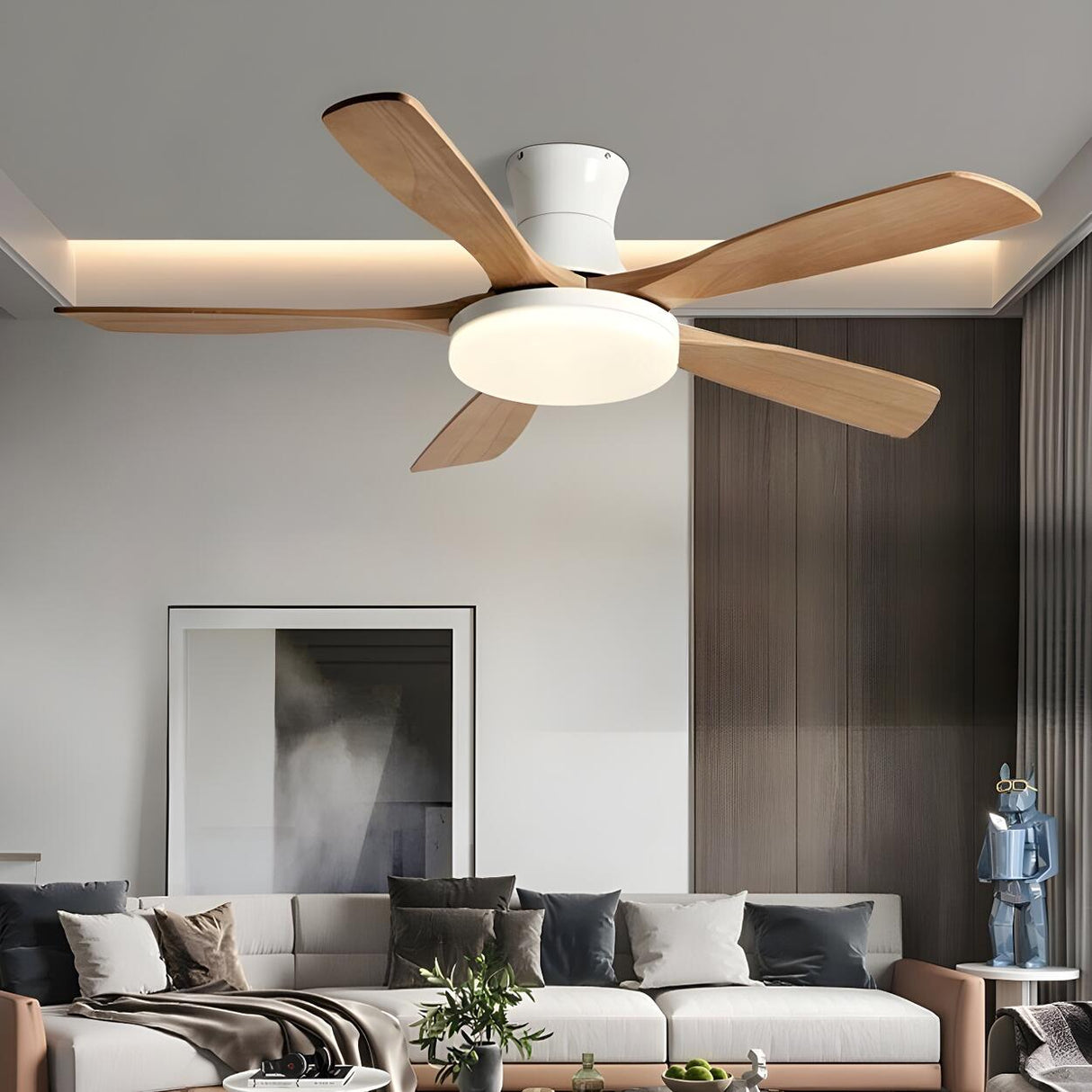 Living Room 5 Blade Wood Ceiling Fan with LED Light Image - 17