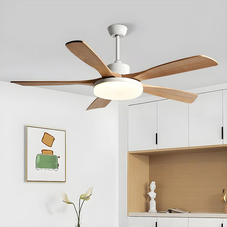 Living Room 5 Blade Wood Ceiling Fan with LED Light Image - 2