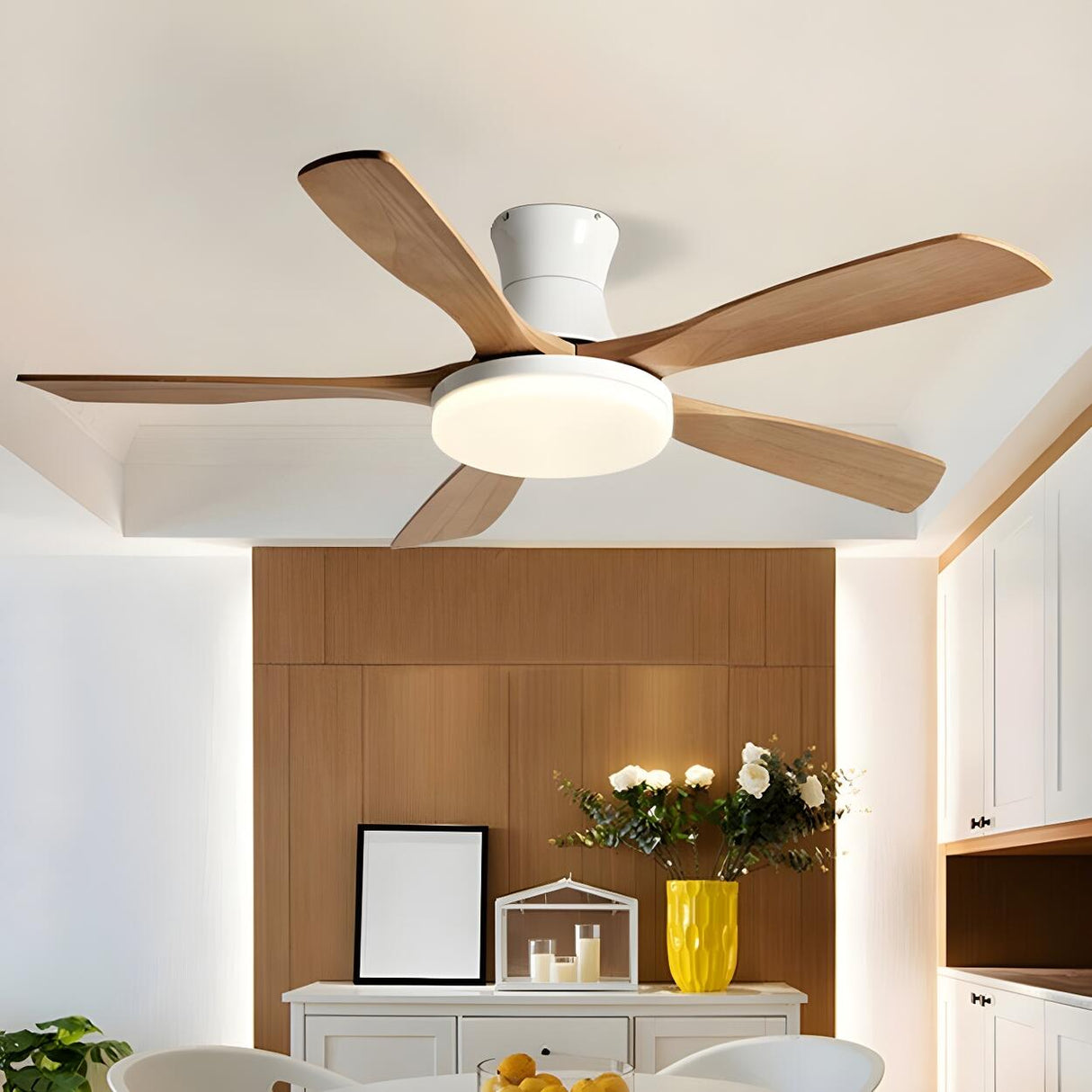 Living Room 5 Blade Wood Ceiling Fan with LED Light Image - 3