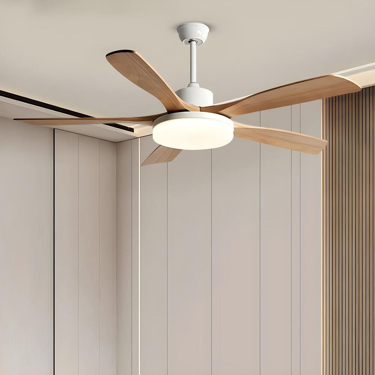 Living Room 5 Blade Wood Ceiling Fan with LED Light Image - 4