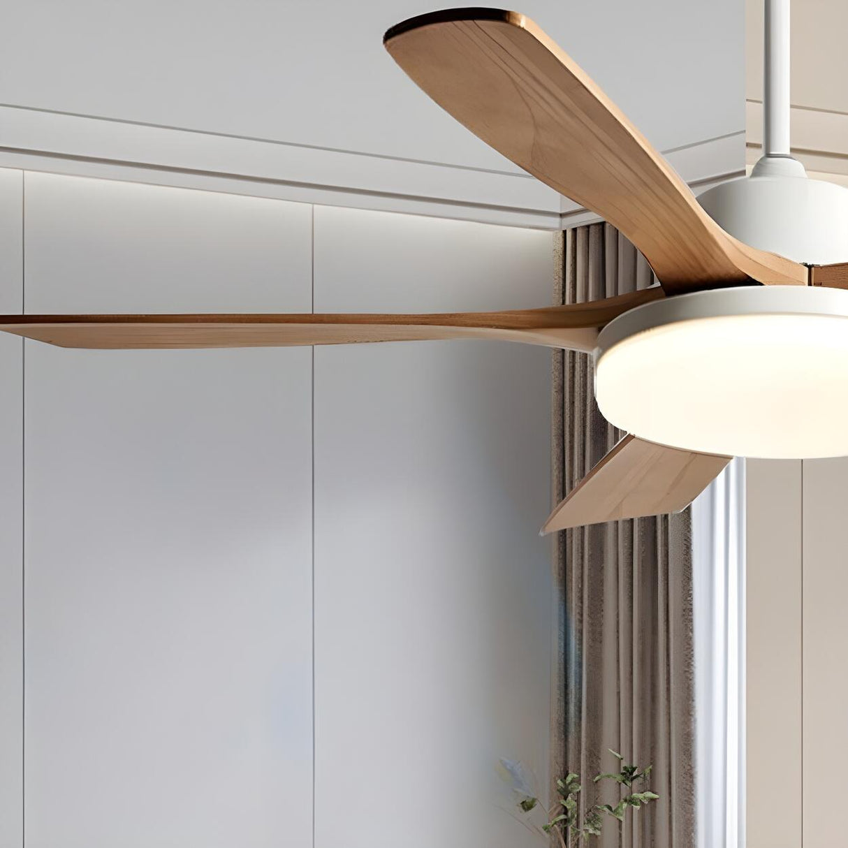 Living Room 5 Blade Wood Ceiling Fan with LED Light Image - 7