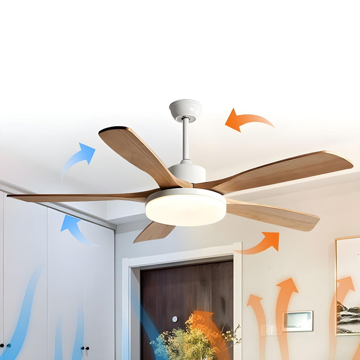 Living Room 5 Blade Wood Ceiling Fan with LED Light Image - 8