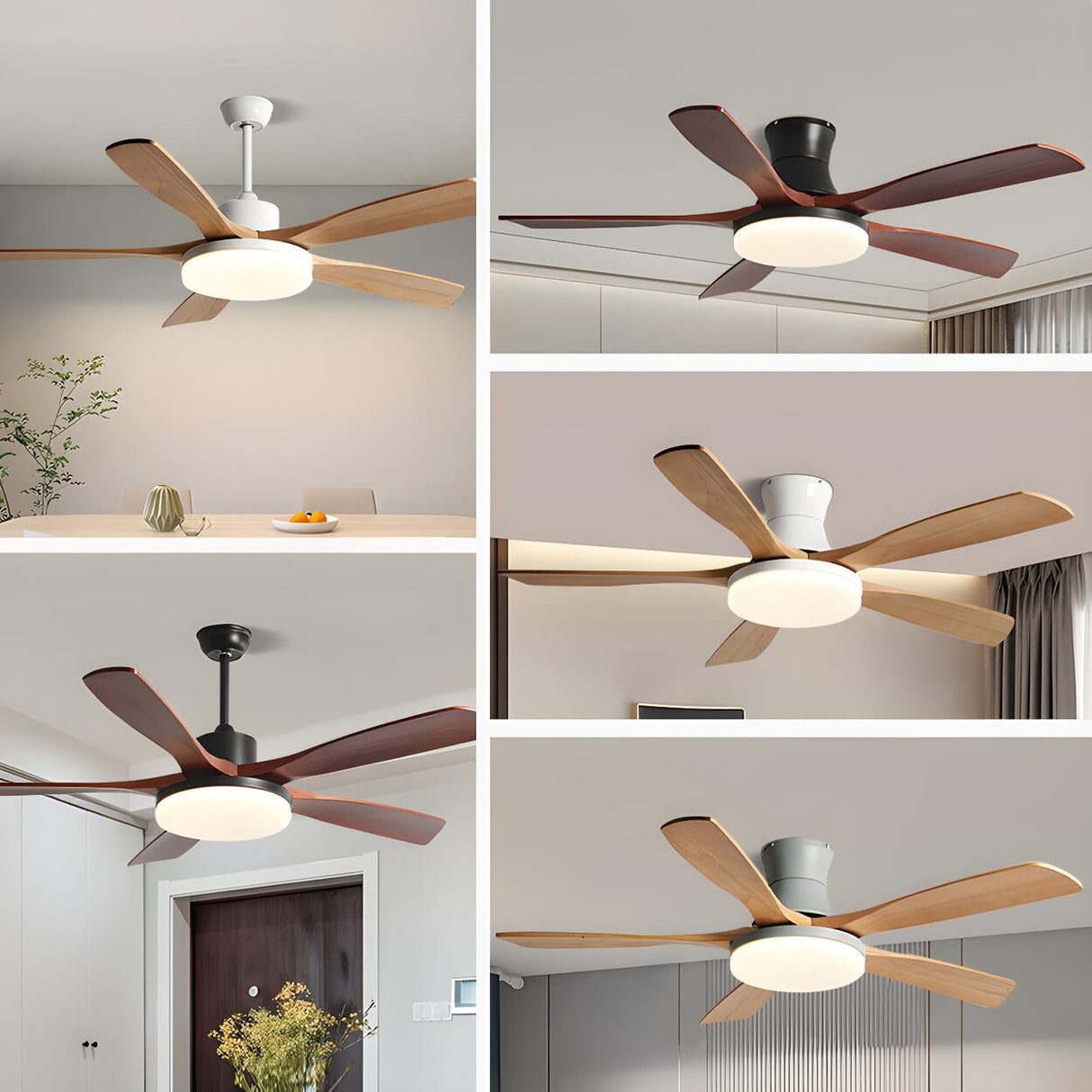 Living Room 5 Blade Wood Ceiling Fan with LED Light Image - 9