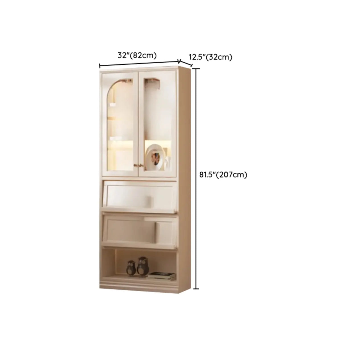 Living Room Arched Glass White Large Display Cabinet Image - 11