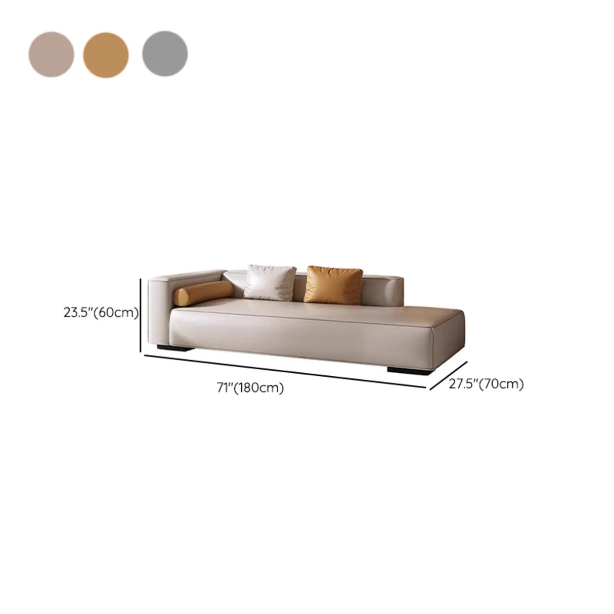 Living Room Beige Leather Right-Arm Chaise with Pillow Image - 11