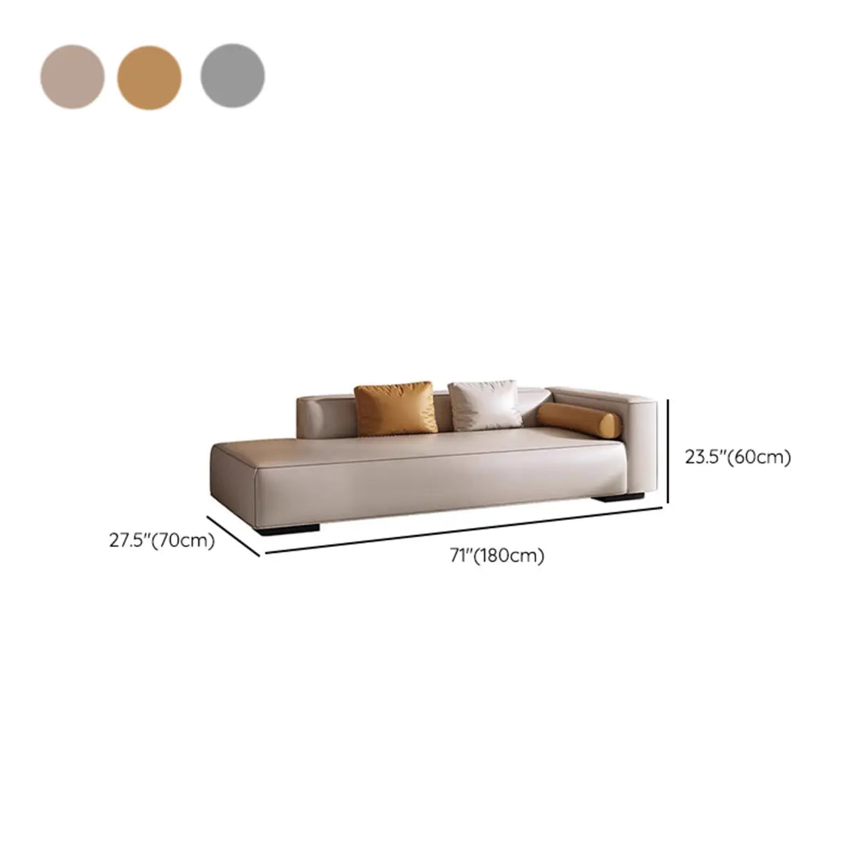 Living Room Beige Leather Right-Arm Chaise with Pillow Image - 12