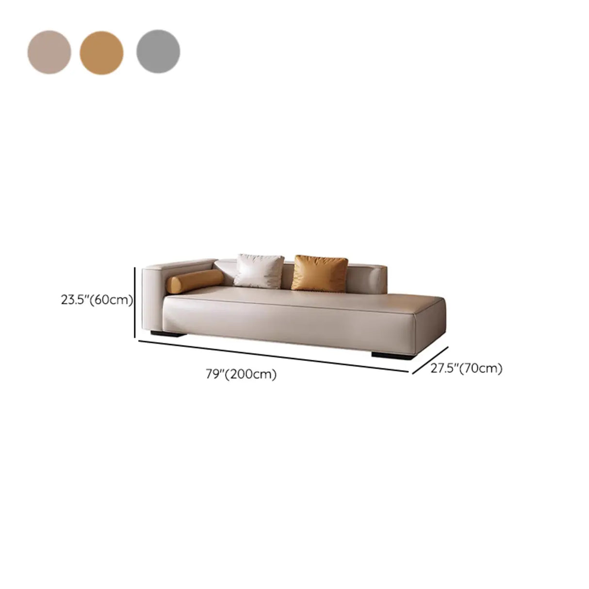 Living Room Beige Leather Right-Arm Chaise with Pillow Image - 13