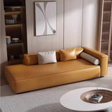 Living Room Beige Leather Right-Arm Chaise with Pillow Image - 3