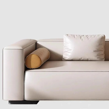 Living Room Beige Leather Right-Arm Chaise with Pillow Image - 4