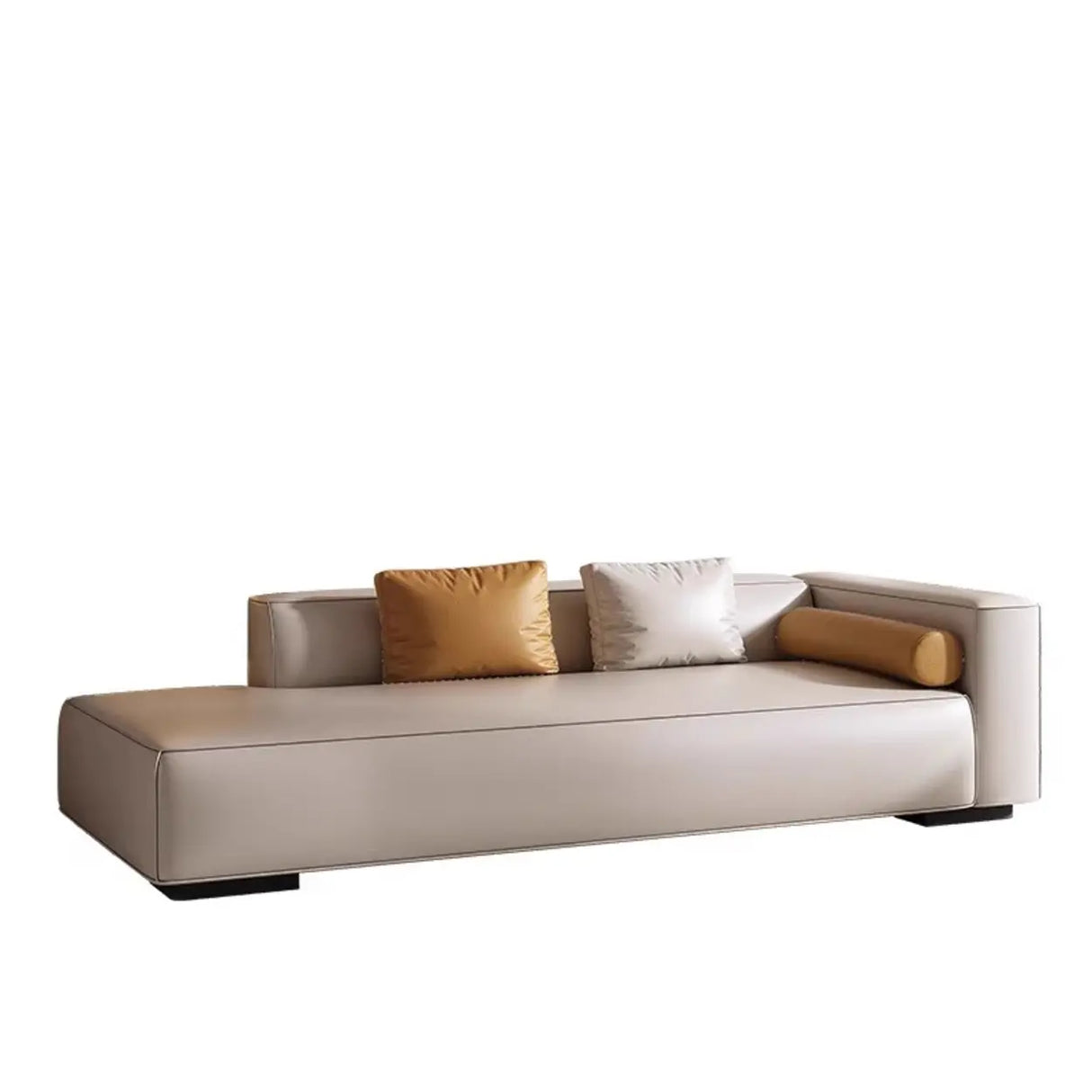 Living Room Beige Leather Right-Arm Chaise with Pillow Image - 8