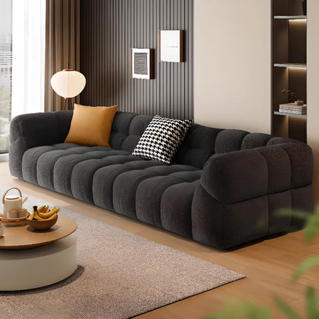 Living Room Black Chenille Biscuit Back Tuxedo Arm Sofa Image - 1