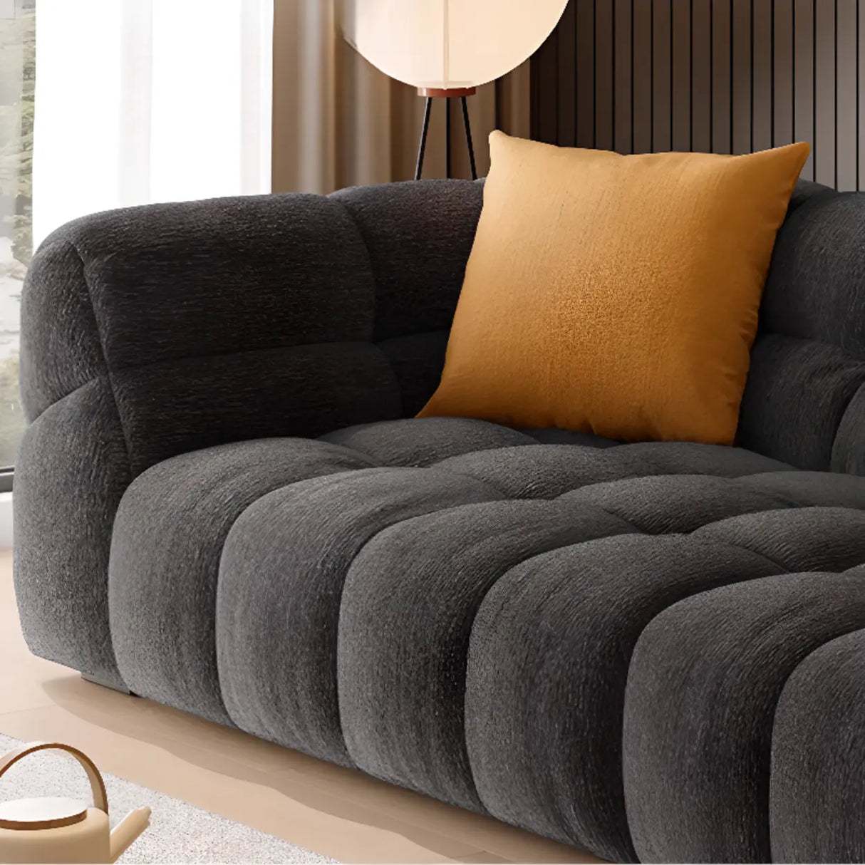 Living Room Black Chenille Biscuit Back Tuxedo Arm Sofa Image - 10