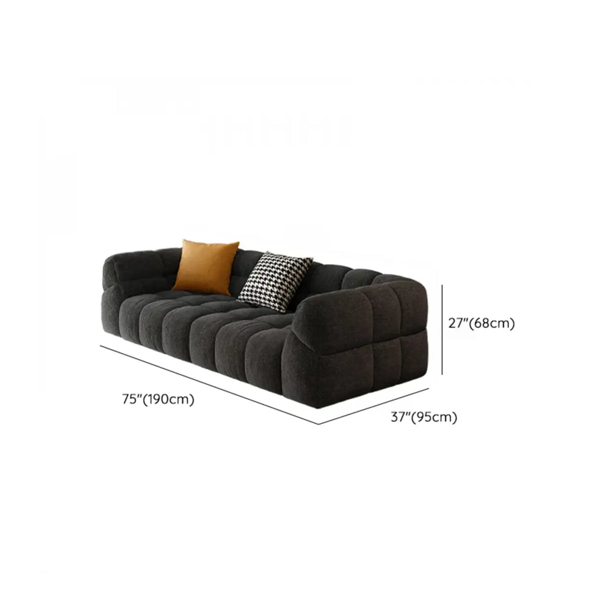 Living Room Black Chenille Biscuit Back Tuxedo Arm Sofa Image - 12