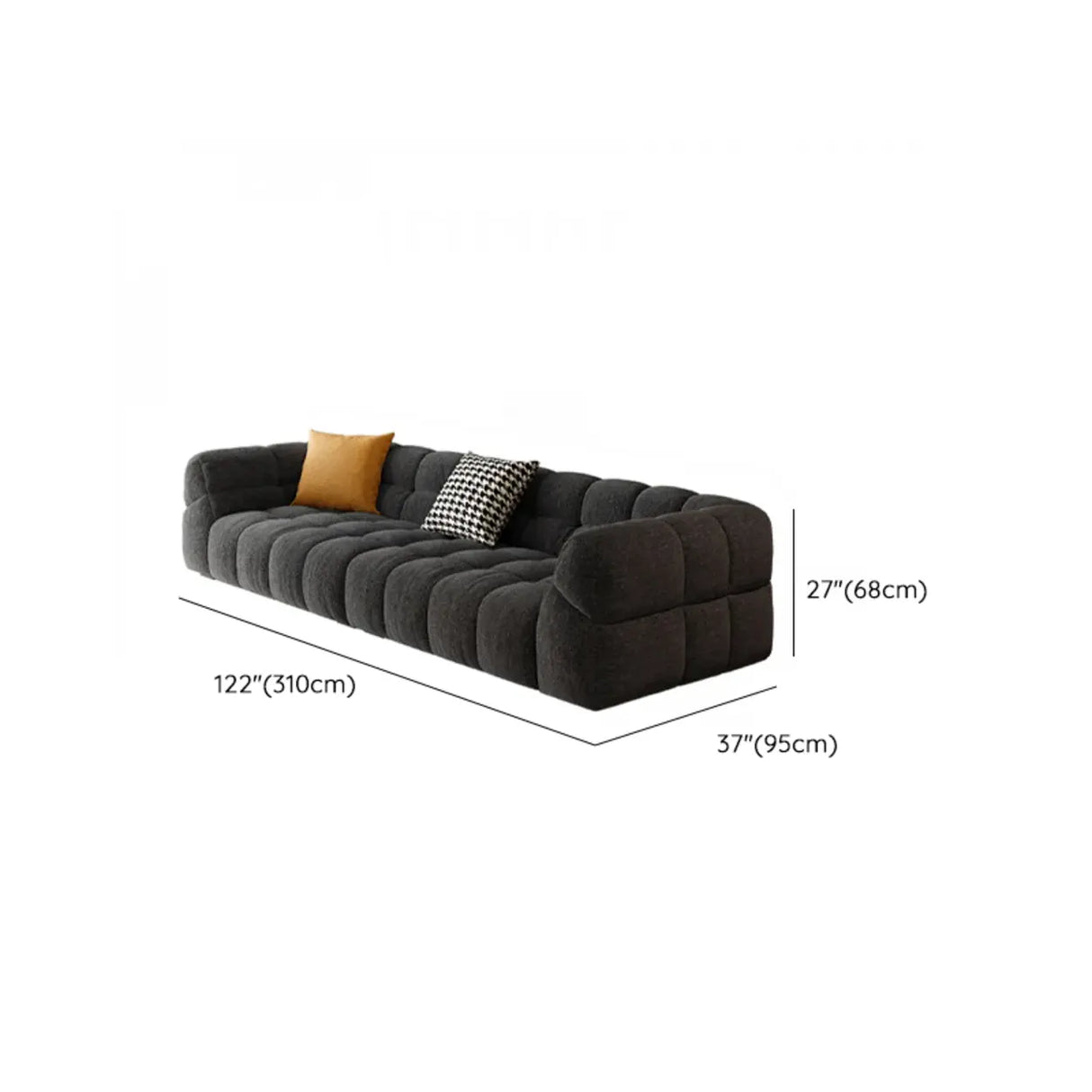 Living Room Black Chenille Biscuit Back Tuxedo Arm Sofa Image - 16