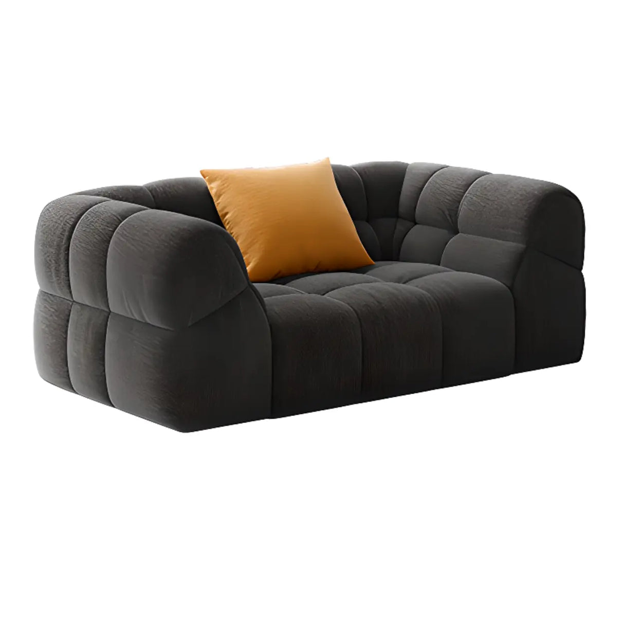 Living Room Black Chenille Biscuit Back Tuxedo Arm Sofa Image - 2
