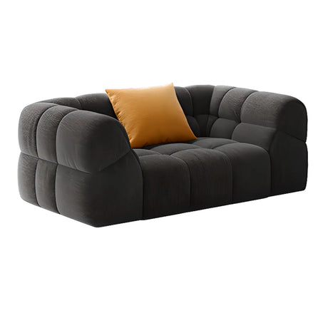 Living Room Black Chenille Biscuit Back Tuxedo Arm Sofa Image - 2