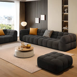 Living Room Black Chenille Biscuit Back Tuxedo Arm Sofa Image - 4