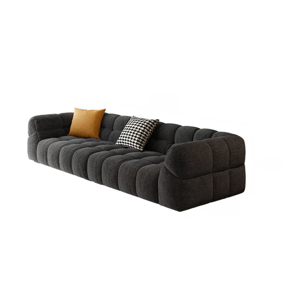 Living Room Black Chenille Biscuit Back Tuxedo Arm Sofa Image - 5