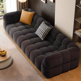 Living Room Black Chenille Biscuit Back Tuxedo Arm Sofa Image - 6