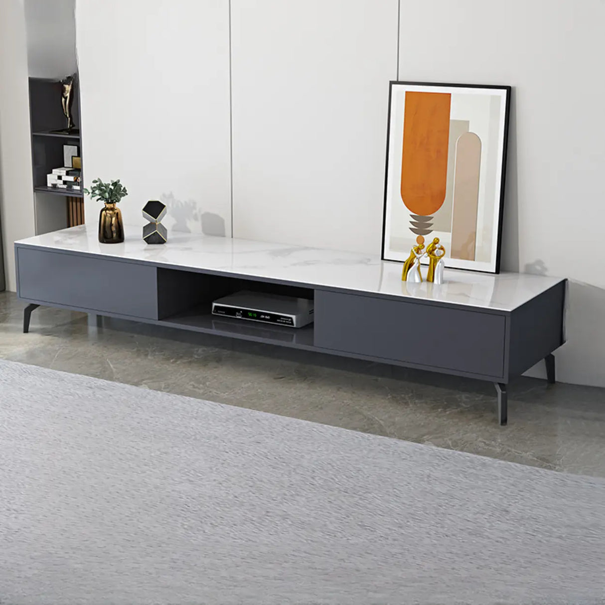 Living Room Black Glass Open Storage Cabinet TV Stand Image - 12