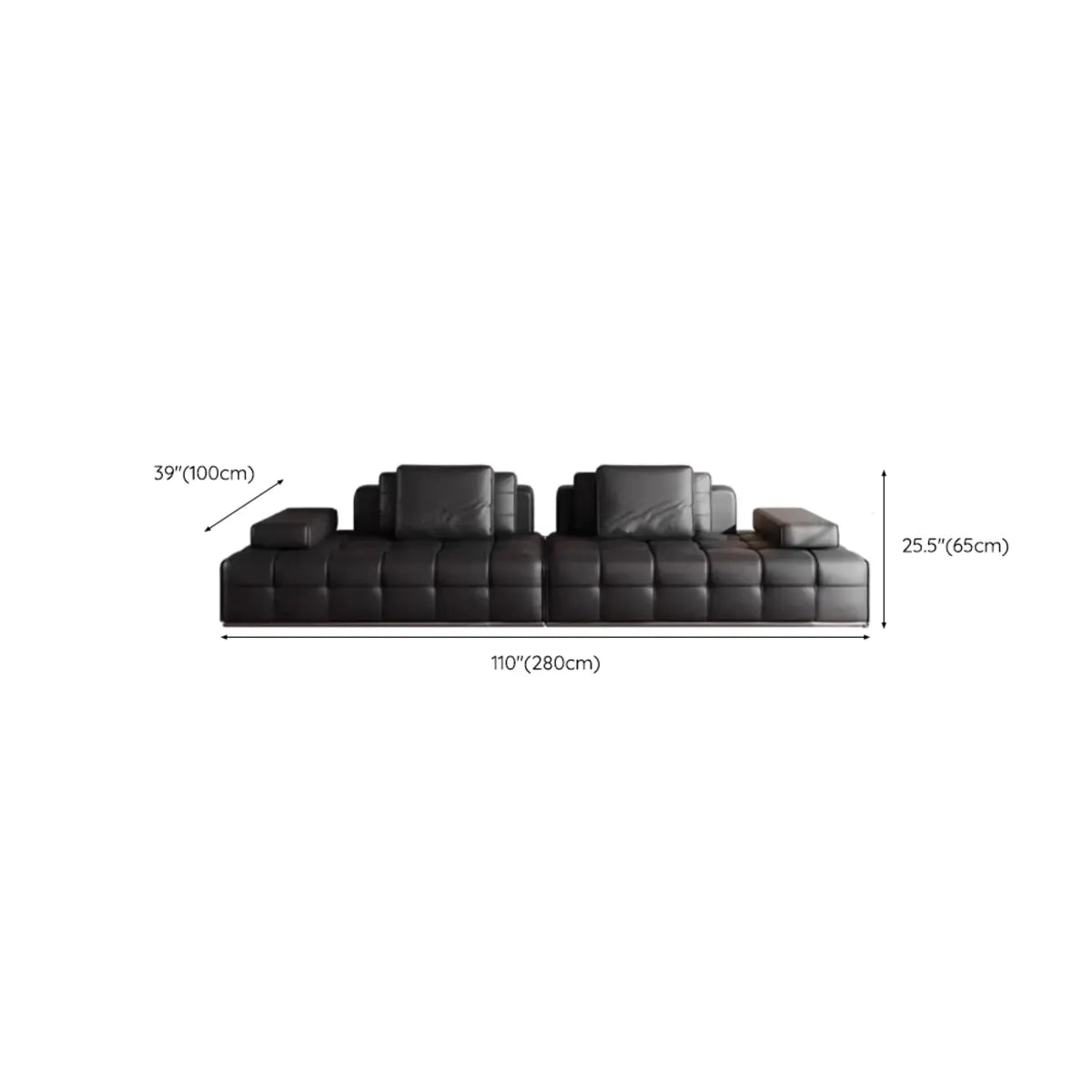Living Room Black Leather Wood Frame Sofa with Arms 