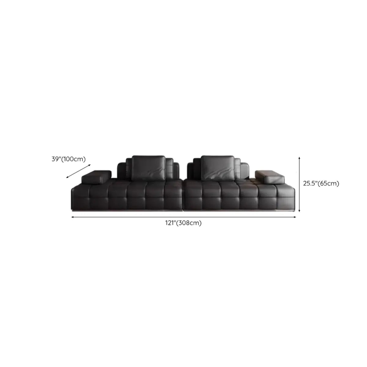 Living Room Black Leather Wood Frame Sofa with Arms Image - 12