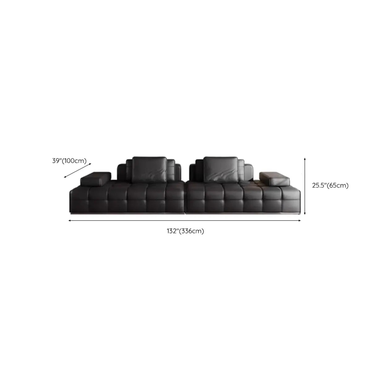 Living Room Black Leather Wood Frame Sofa with Arms Image - 13