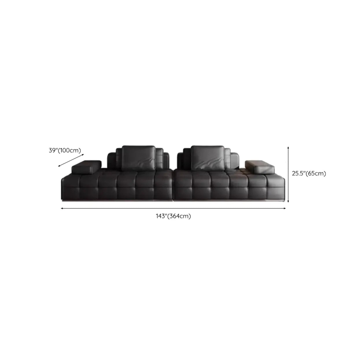 Living Room Black Leather Wood Frame Sofa with Arms Image - 14
