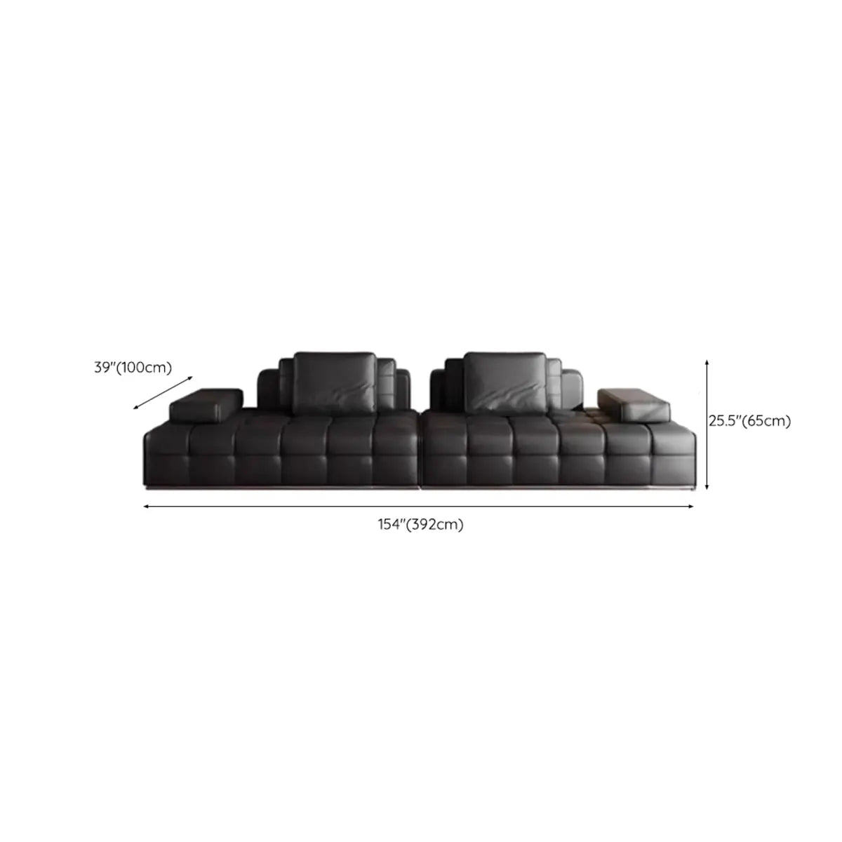 Living Room Black Leather Wood Frame Sofa with Arms Image - 15