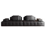 Living Room Black Leather Wood Frame Sofa with Arms Image - 9