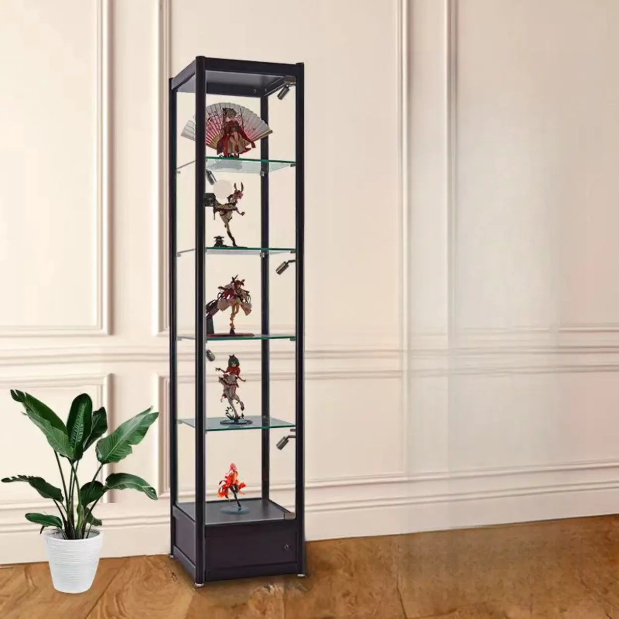Living Room Black Metal Clear Glass Display Cabinet Image - 11
