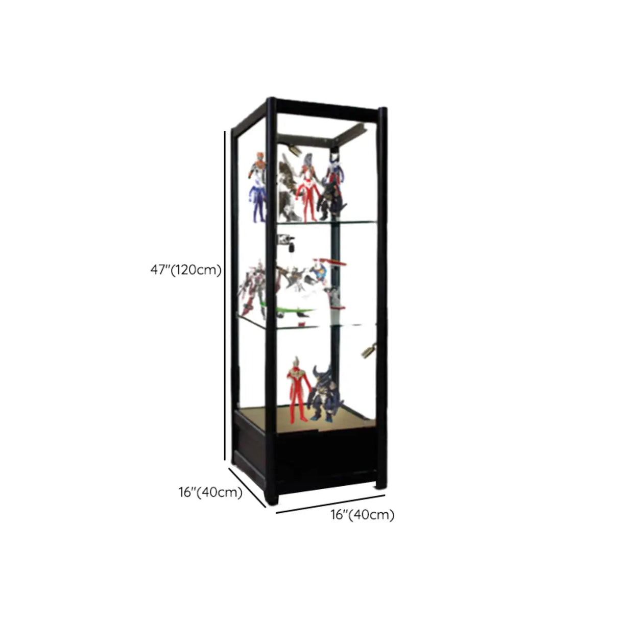 Living Room Black Metal Clear Glass Display Cabinet 