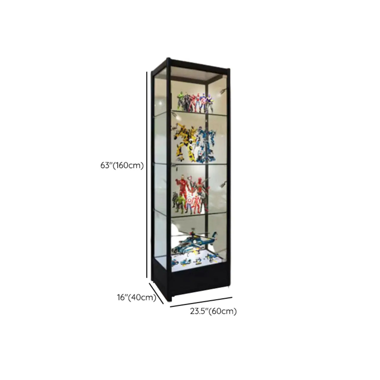 Living Room Black Metal Clear Glass Display Cabinet Image - 30
