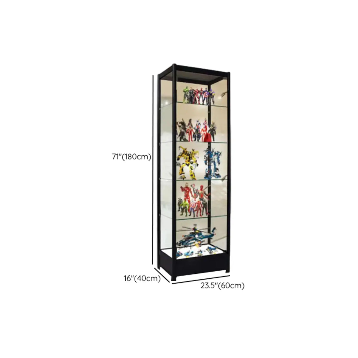 Living Room Black Metal Clear Glass Display Cabinet Image - 31