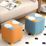 Living Room Blue-Orange Cube Upholstered Small Ottoman Image - 1