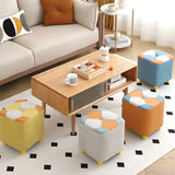 Living Room Blue-Orange Cube Upholstered Small Ottoman Image - 15