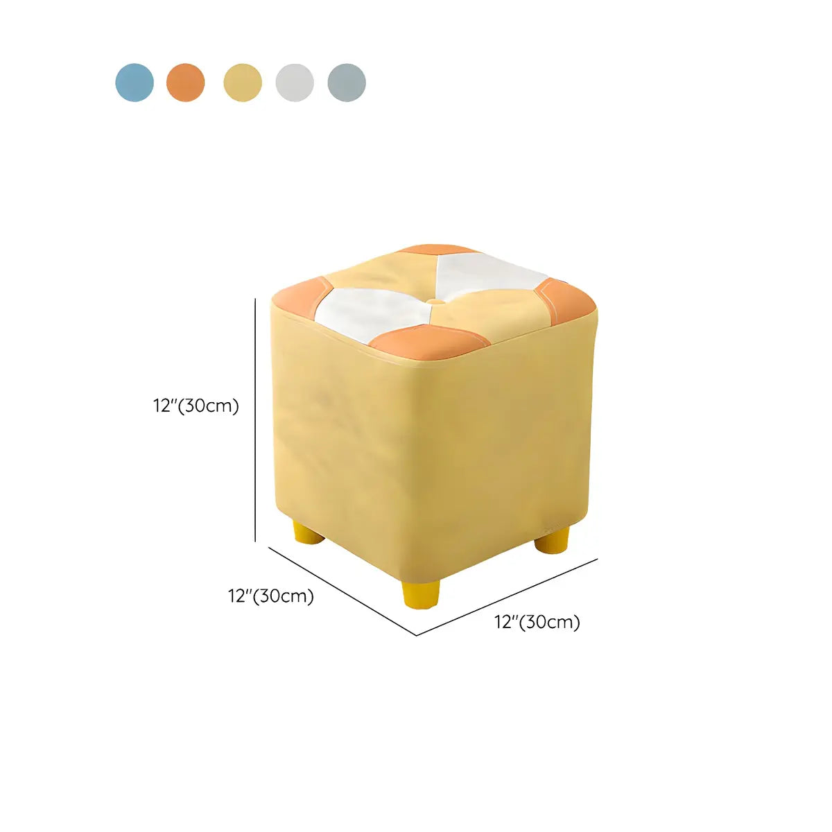 Living Room Blue-Orange Cube Upholstered Small Ottoman 