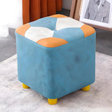 Living Room Blue-Orange Cube Upholstered Small Ottoman Image - 2