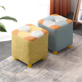 Living Room Blue-Orange Cube Upholstered Small Ottoman Image - 4