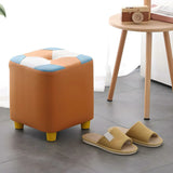 Living Room Blue-Orange Cube Upholstered Small Ottoman Image - 6