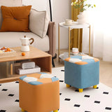 Living Room Blue-Orange Cube Upholstered Small Ottoman Image - 8