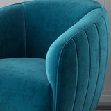 Living Room Blue Pink Flannel Curved Back Accent Chair Image - 11